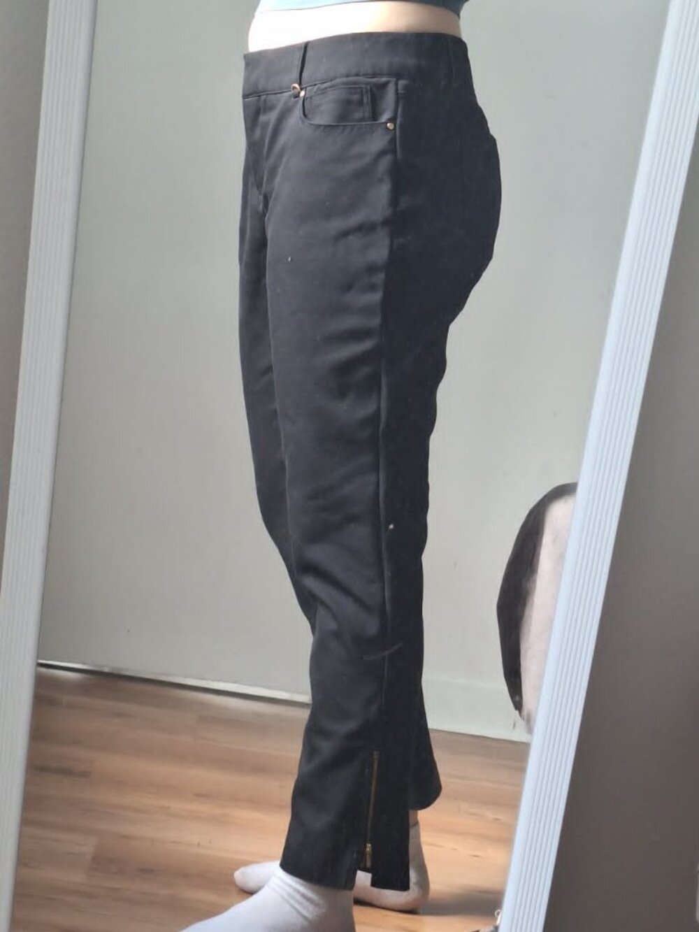 Carmen black slim dress pants with ankle zip